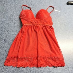 Daisy Fuentes Red Lace Push-Up Chemise Large, Style#DF2256, NWOT